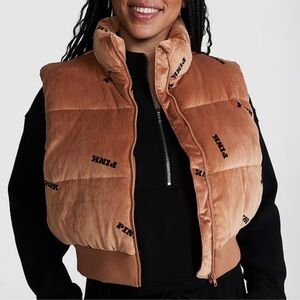 PINK Rib Velour Crop Puffer Vest L